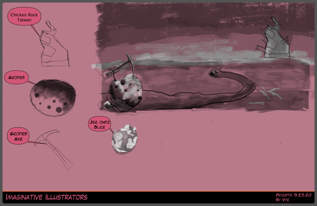 drawing plan 72 Geodes and Chicken Rock on a road