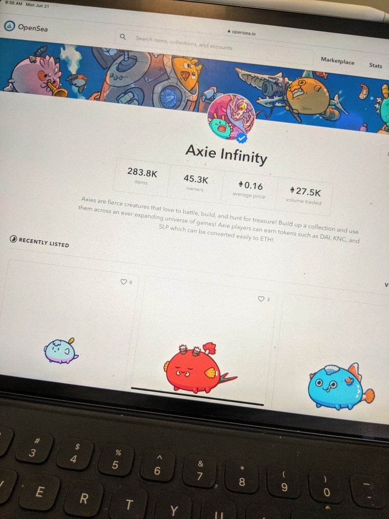 Axie Infinity selling on OpenSea