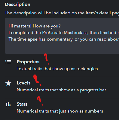 Editing existing NFT shows properties with little explanation