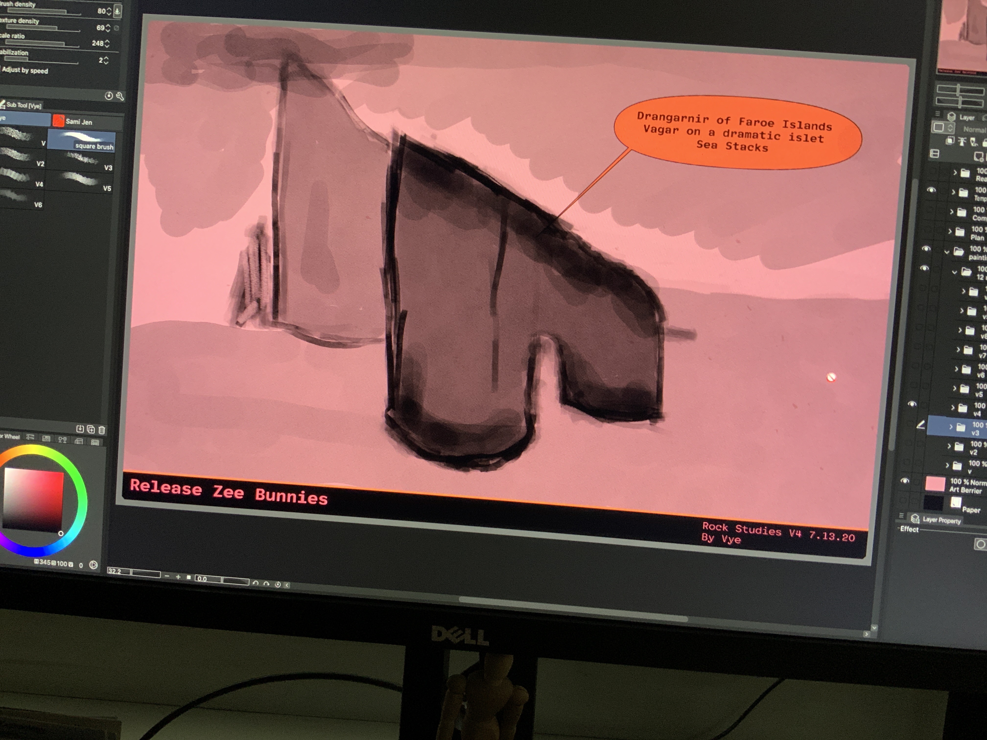 drawing plan 26 - Drangarnir of Faroe Islands Vagar on a dramatic islet Sea Stacks the 