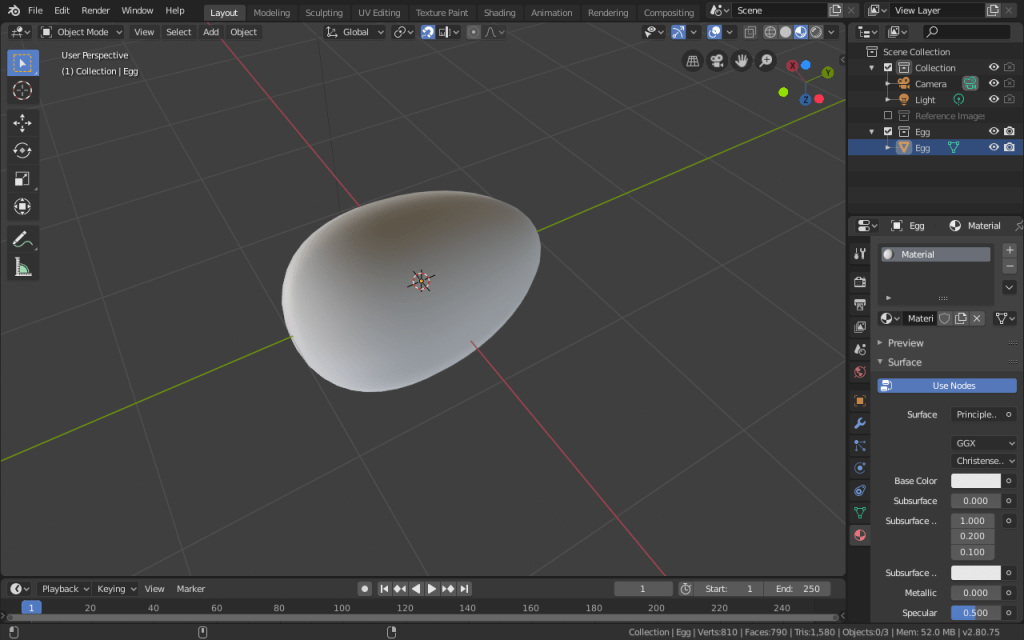 3D model of egg for the Unnamed Game Progress